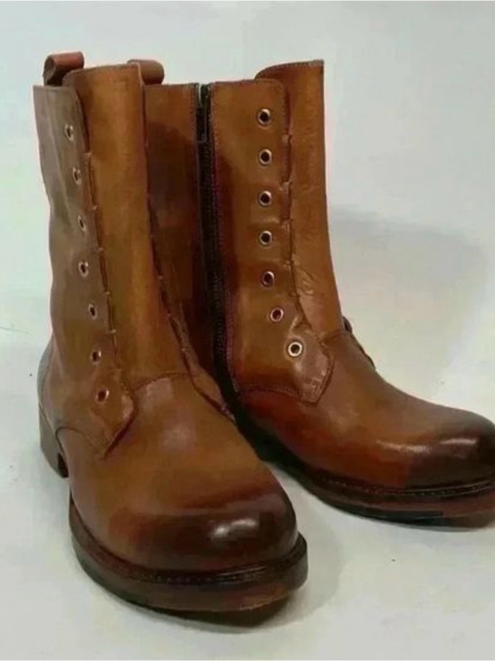 Vintage Foundry Co. Gemma Distressed Leather Cognac Combat Boot 8